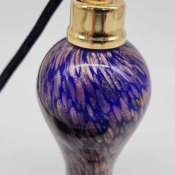 Cobalt Blue & Gold Flecks Perfume Atomizer Cased Glass Hand Blown Tassel VTG - Picture 3 of 9